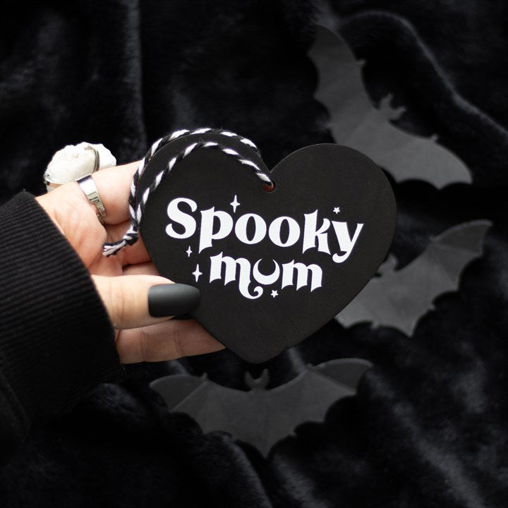 Spooky Mum wooden heart sign