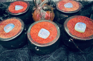 Hades metallic bloodbath cauldron with opalite crystal