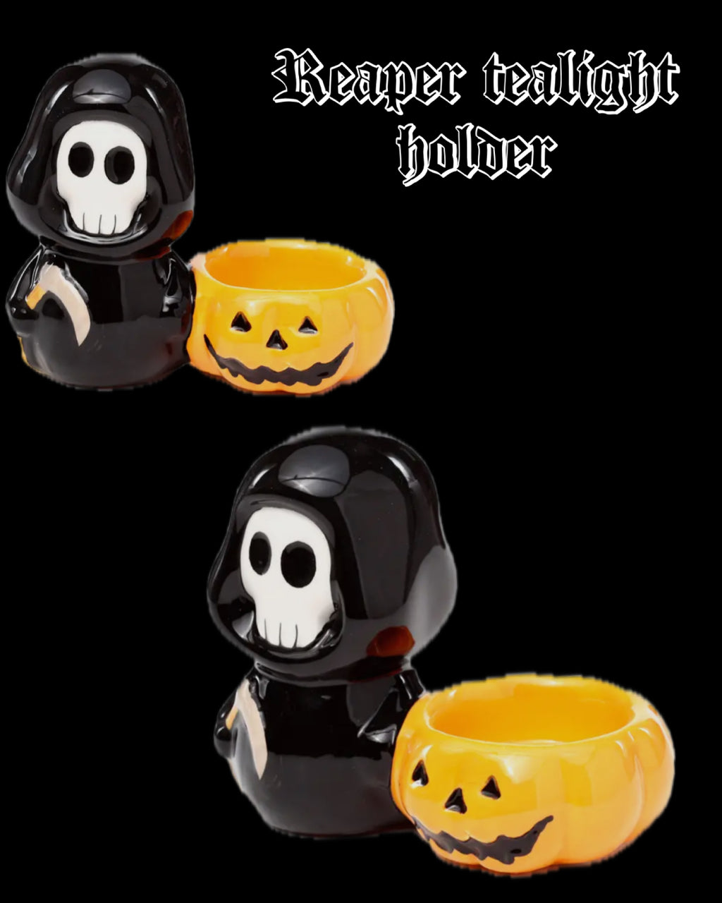 Grim pumpkin tea light holder