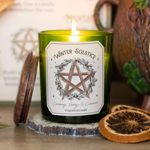CRANBERRY, ORANGE & CINNAMON GLASS CANDLE & WOODEN LID