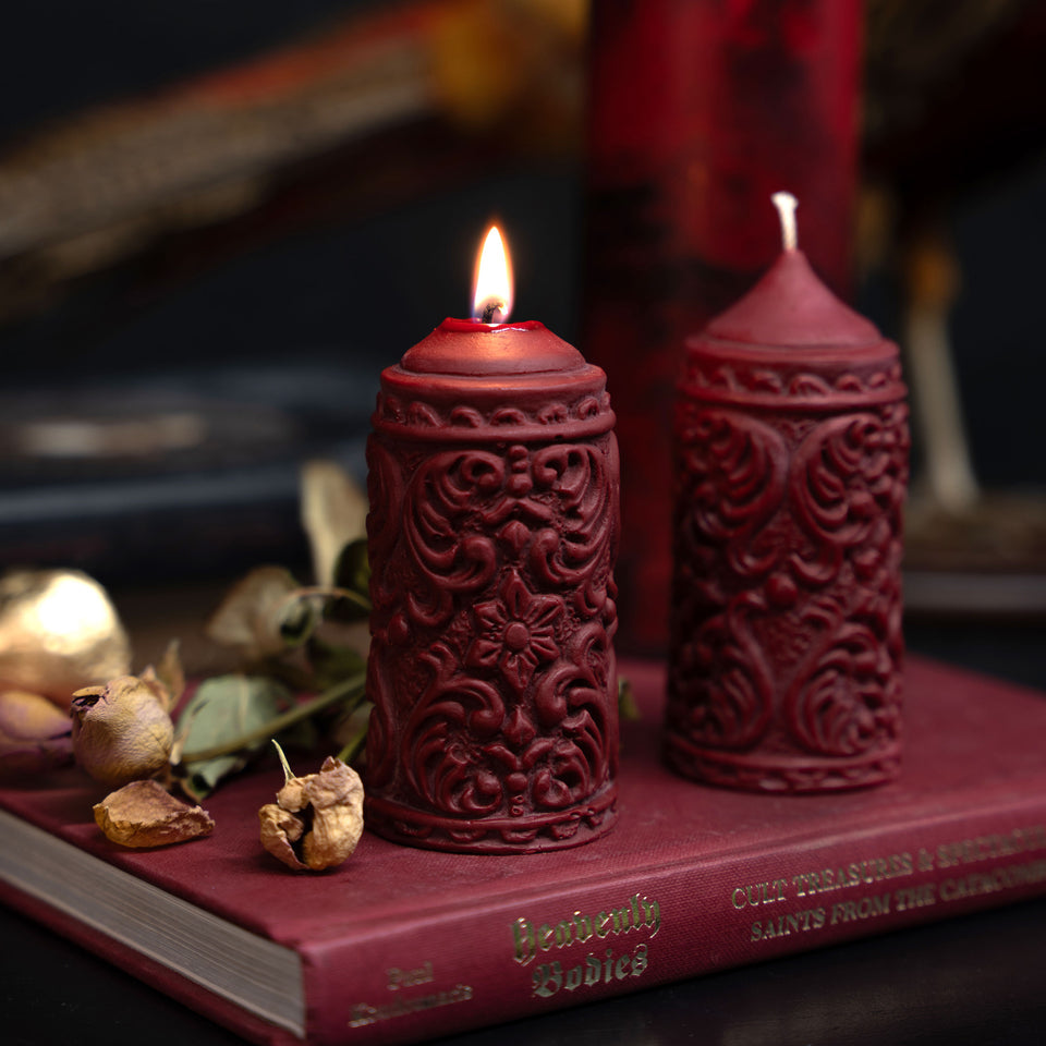 Crimson red gothic baroque candle