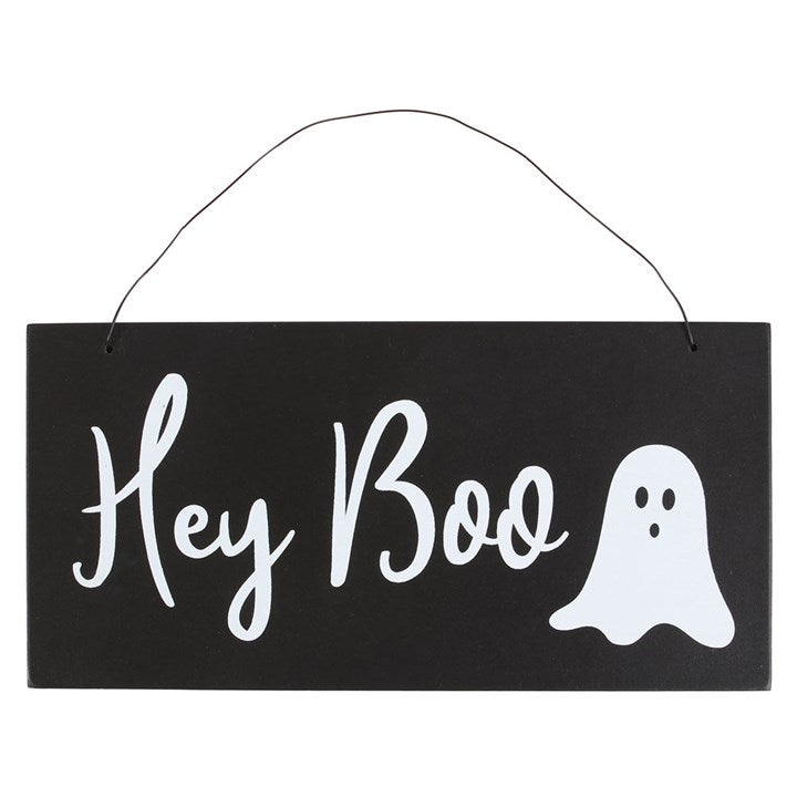 Hey Boo wooden hanging sign
