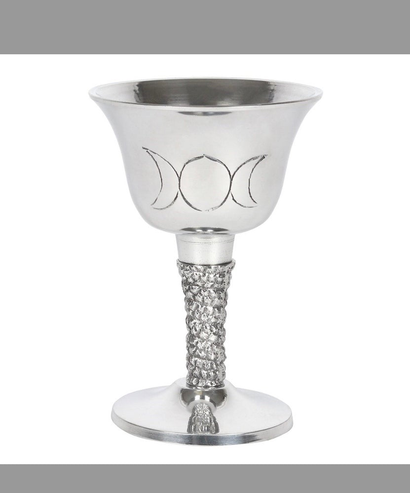 Silver Hand Carved Triple Moon Metal Chalice