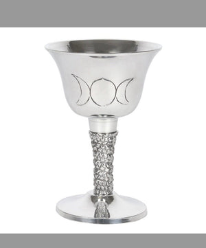 Silver Hand Carved Triple Moon Metal Chalice