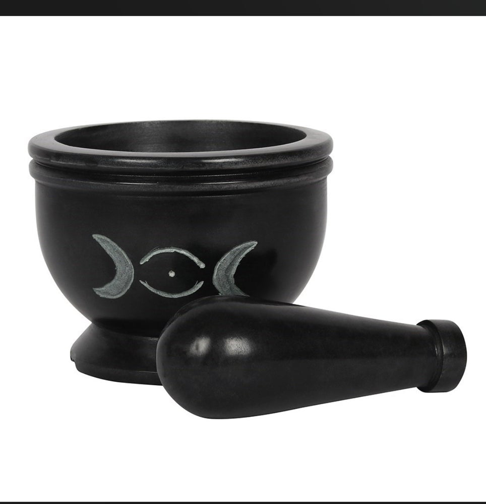 Soap Stone Triple Moon Black Pestle and Mortar