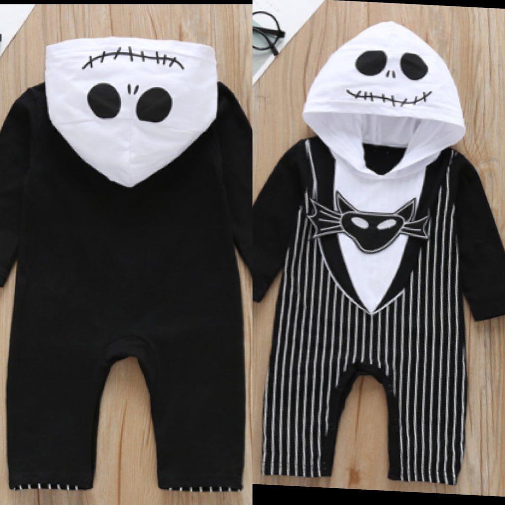 Skelett-Baby-Hex-Langarm-Halloween-Strampler mit Kapuze