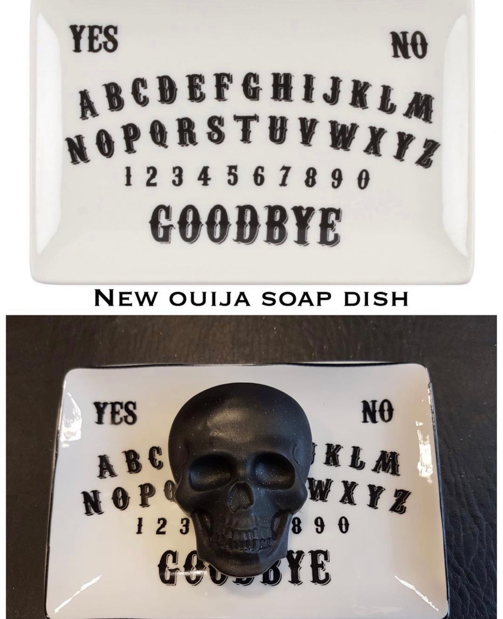 Ouija-Seifenschale und Totenkopf-Seifenset