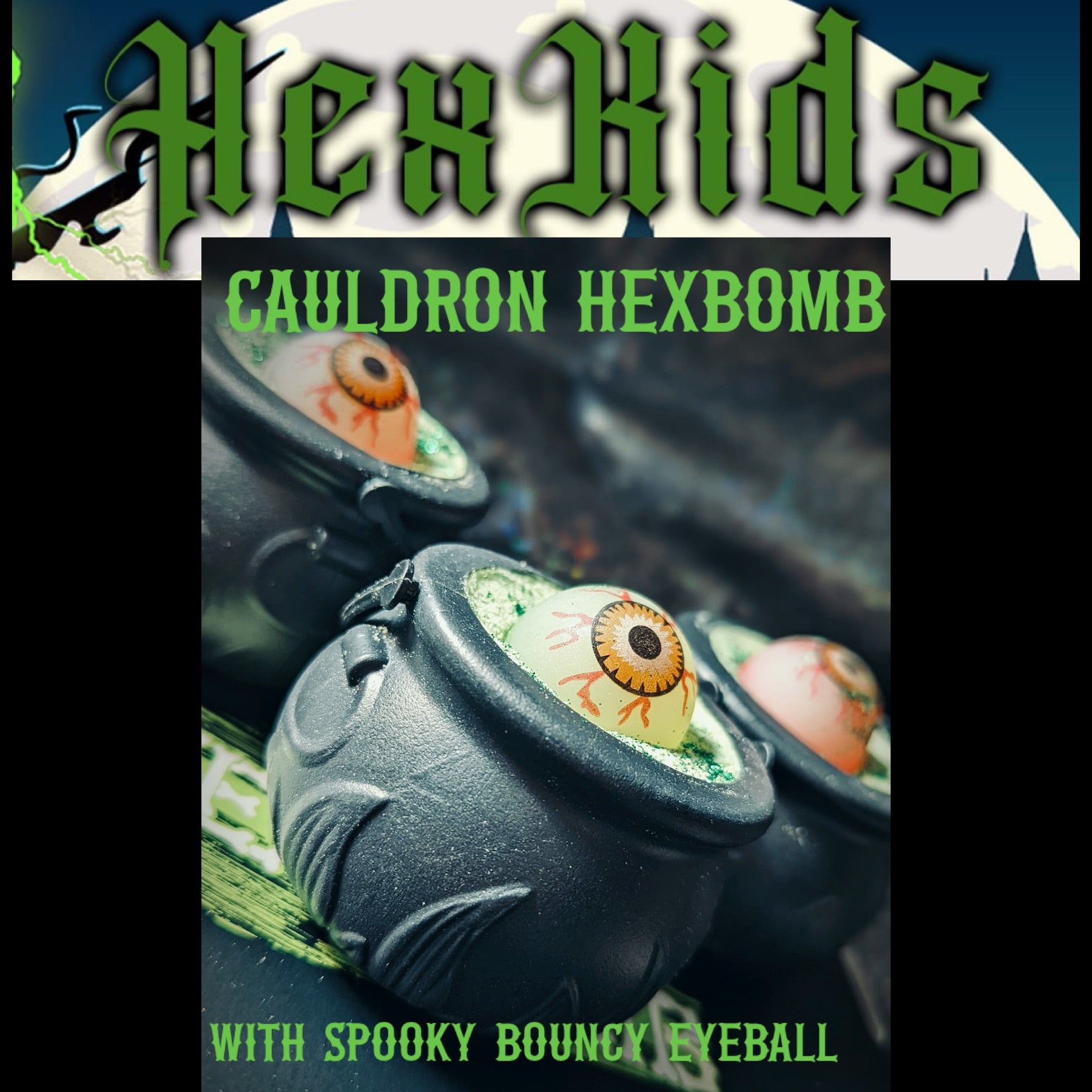 Hexkids cauldron slime green Hexbomb with eyeball