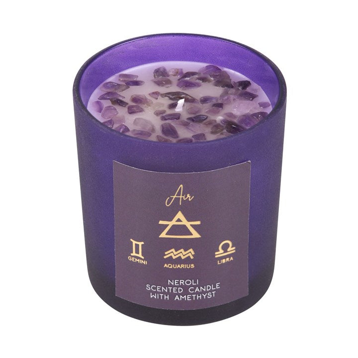 Air element neroli candle with amethyst chips