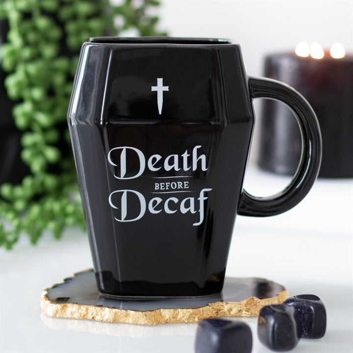 Death before decaf coffin mug