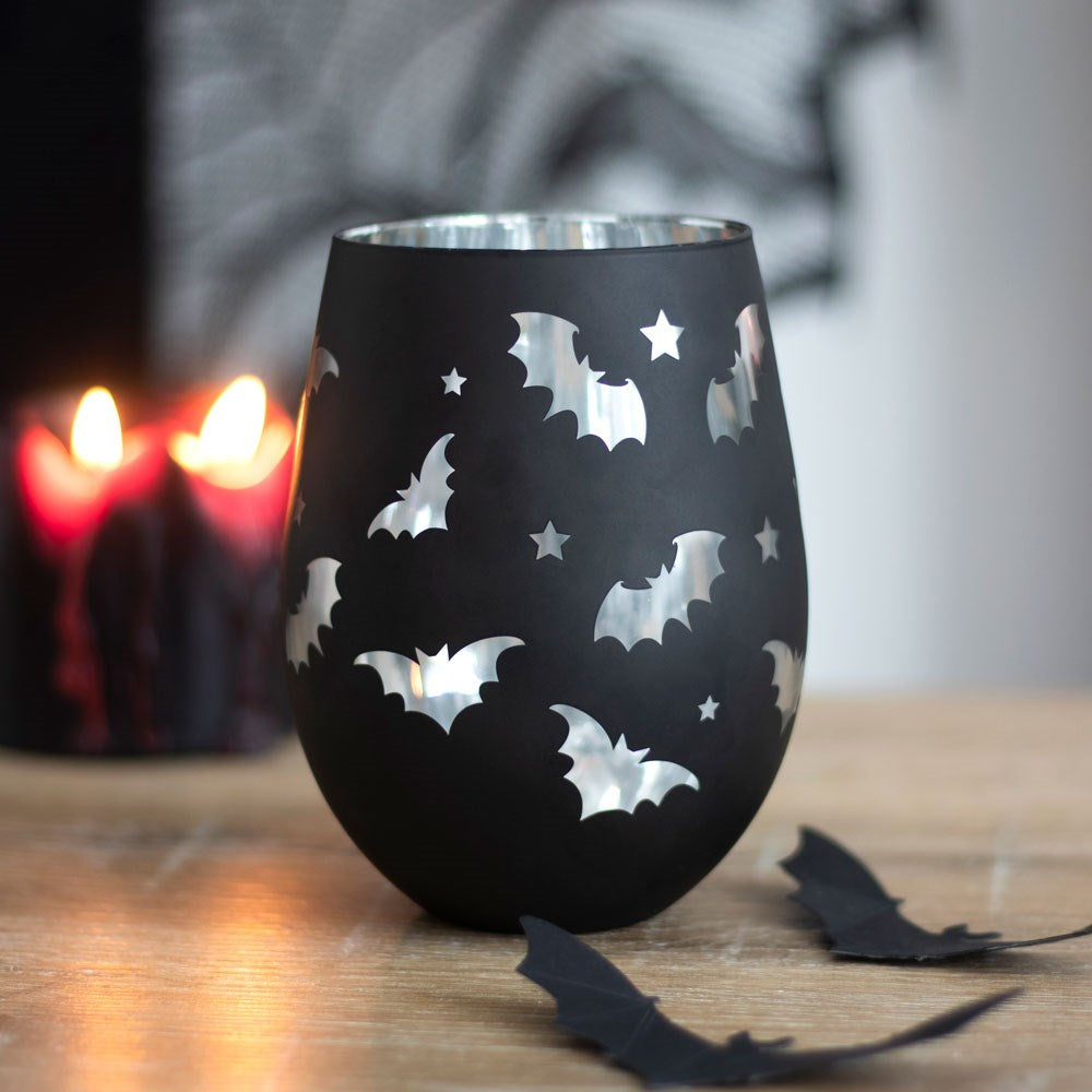 Bat stemless wine glass black and silver