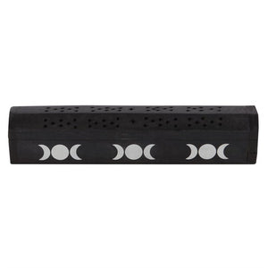 Triple moon black wooden incense box set