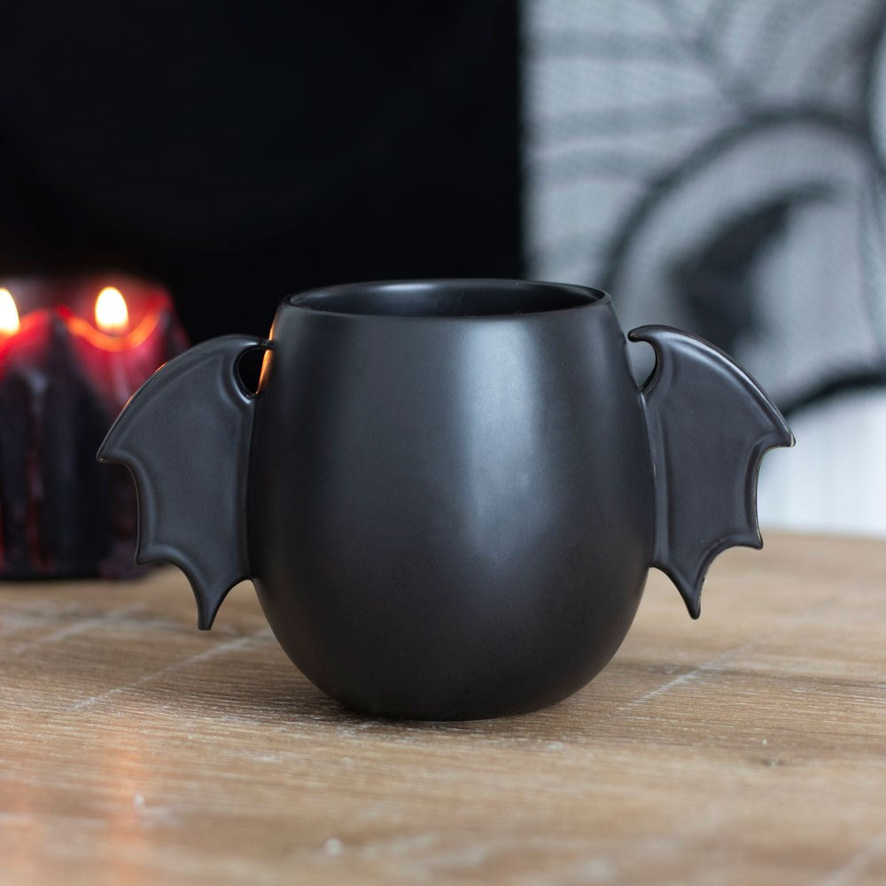Bat wing large black gothic mug