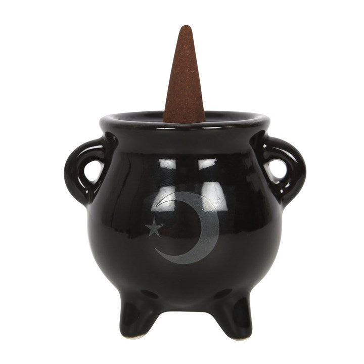 Mystical moon cauldron ceramic incense burner