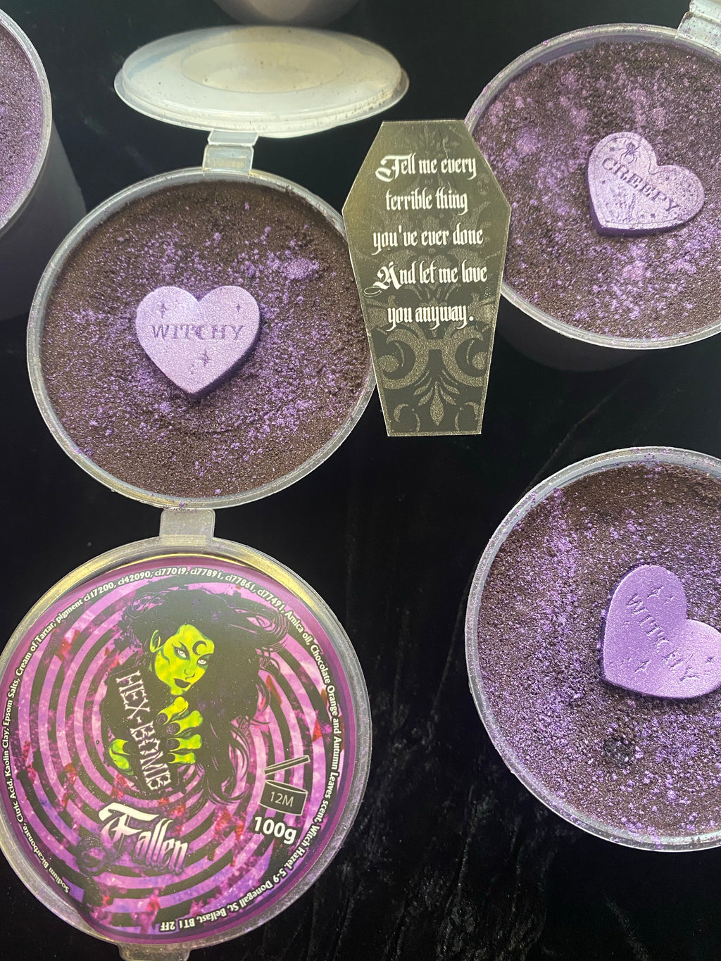 FALLEN- black purple metallic with mini soap and hexspirational quote