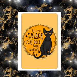 Blechschild „Kleine herbstliche schwarze Katze“.