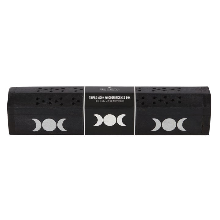 Triple moon black wooden incense box set