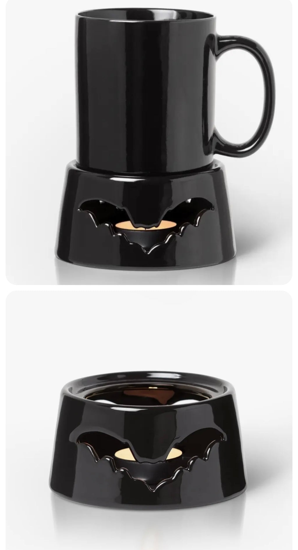Bat cutout tealights mug warmer with mug