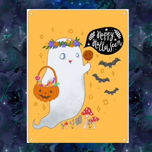 Autumn ghost cute Halloween tin sign