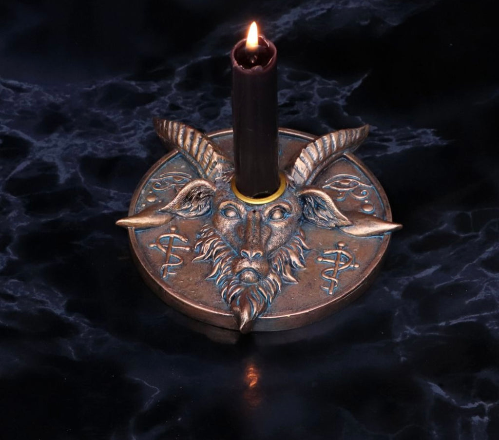 Antique bronze baphomet incense candle holder