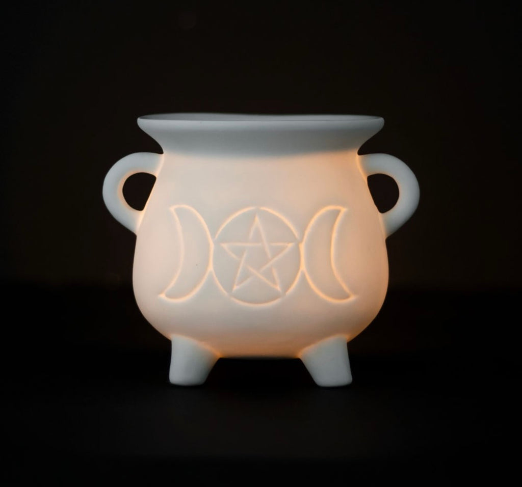 White triple moon wax & oil burner